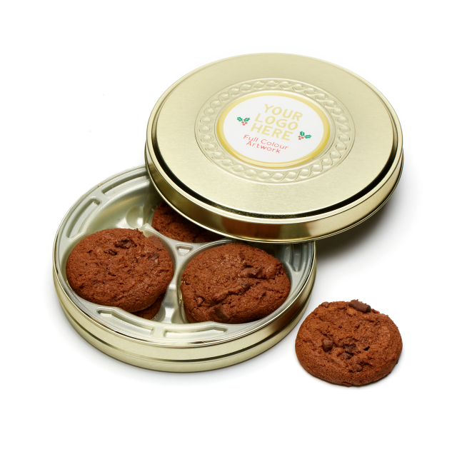 Winter Collection – Shallow Gold Treat Tin – Belgian Chocolate Cookies